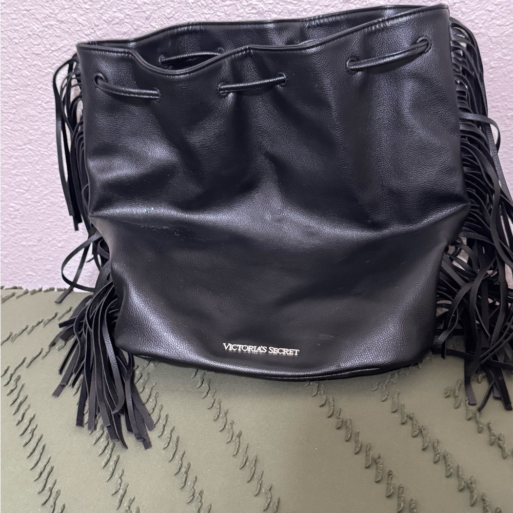 Victoria's Secret Black Leather Fringe Shoulder Bag